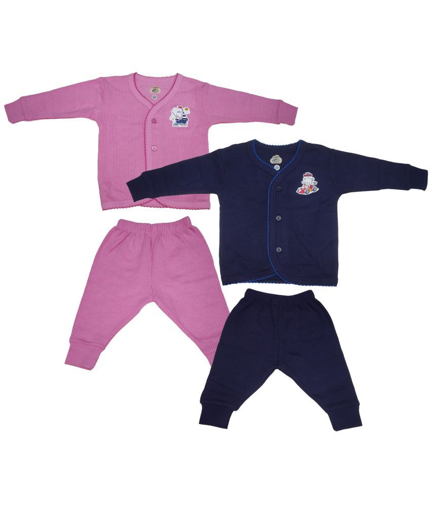     			Lux Inferno Navy and Pink Front Open Full Sleeves Upper & Lower Thermal Set for Unisex/Kids/Baby - Pack of 2 (#Toddler)