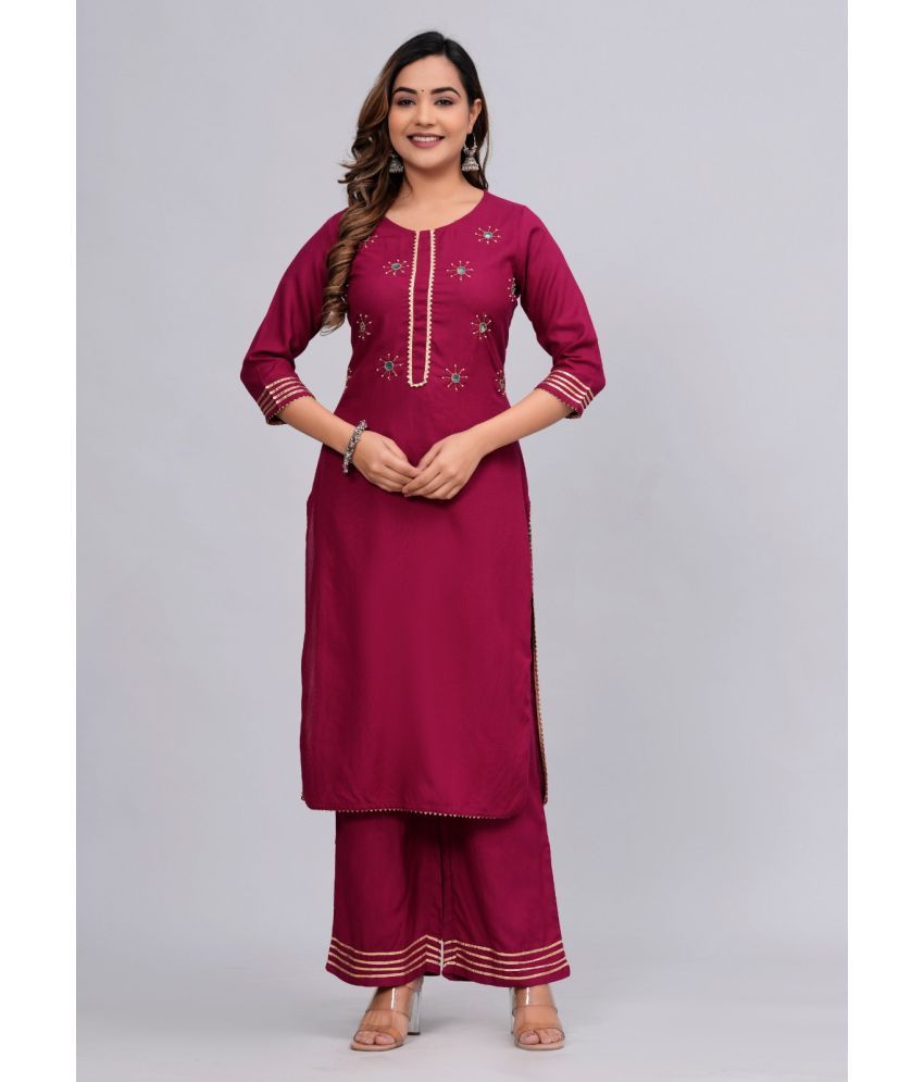     			MAUKA Rayon Embroidered Kurti With Palazzo Women's Stitched Salwar Suit - Maroon ( Pack of 1 )