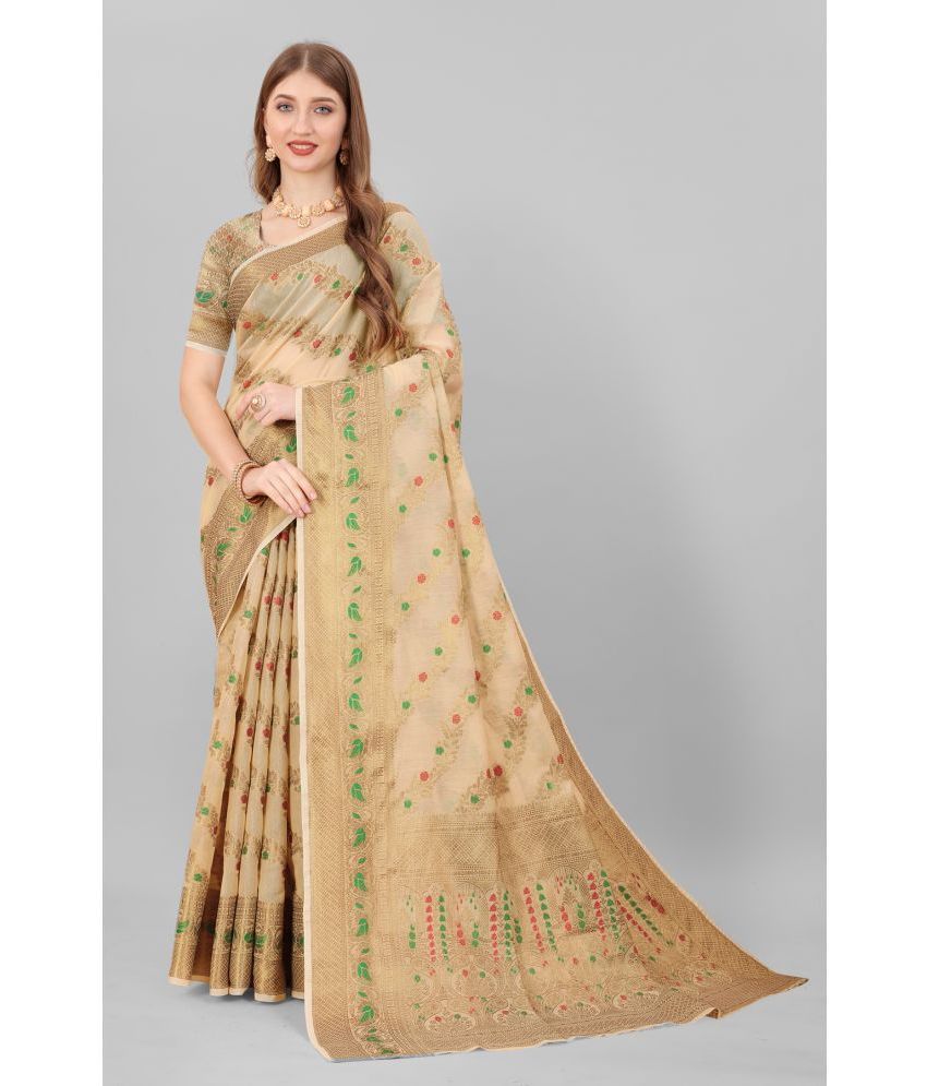     			OFLINE SELCTION Silk Self Design Saree With Blouse Piece - Cream ( Pack of 1 )