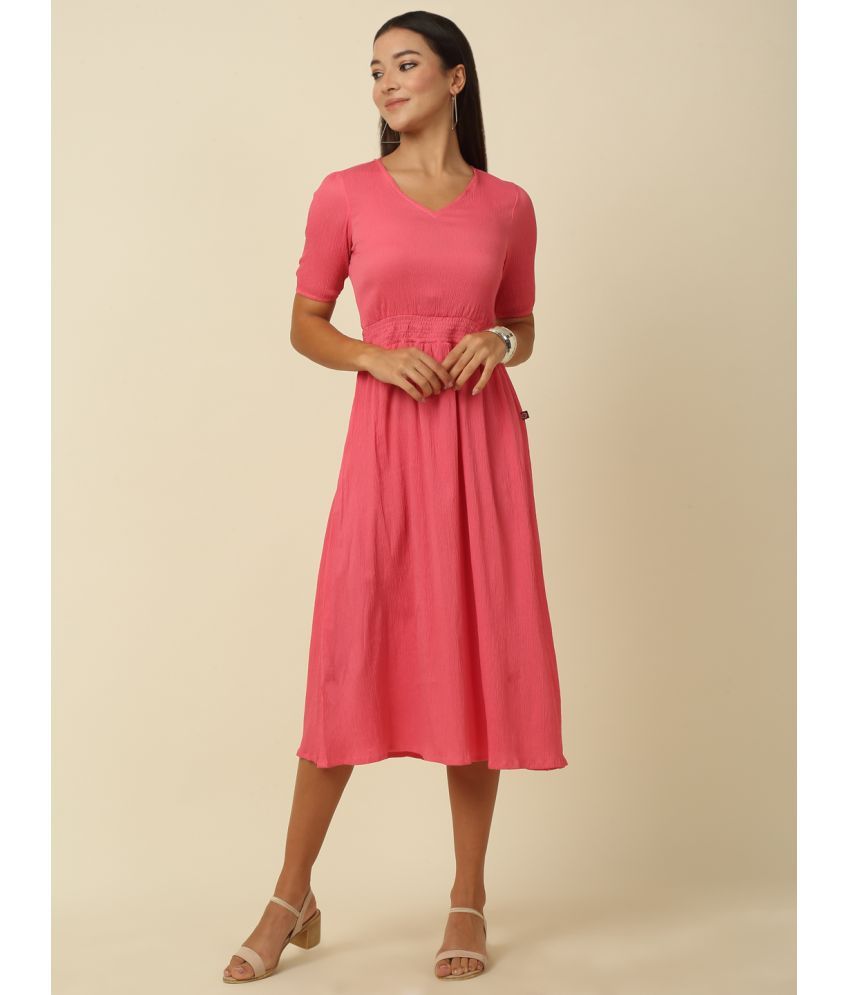     			RAISIN Polyester Solid Midi Women's Fit & Flare Dress - Pink ( Pack of 1 )