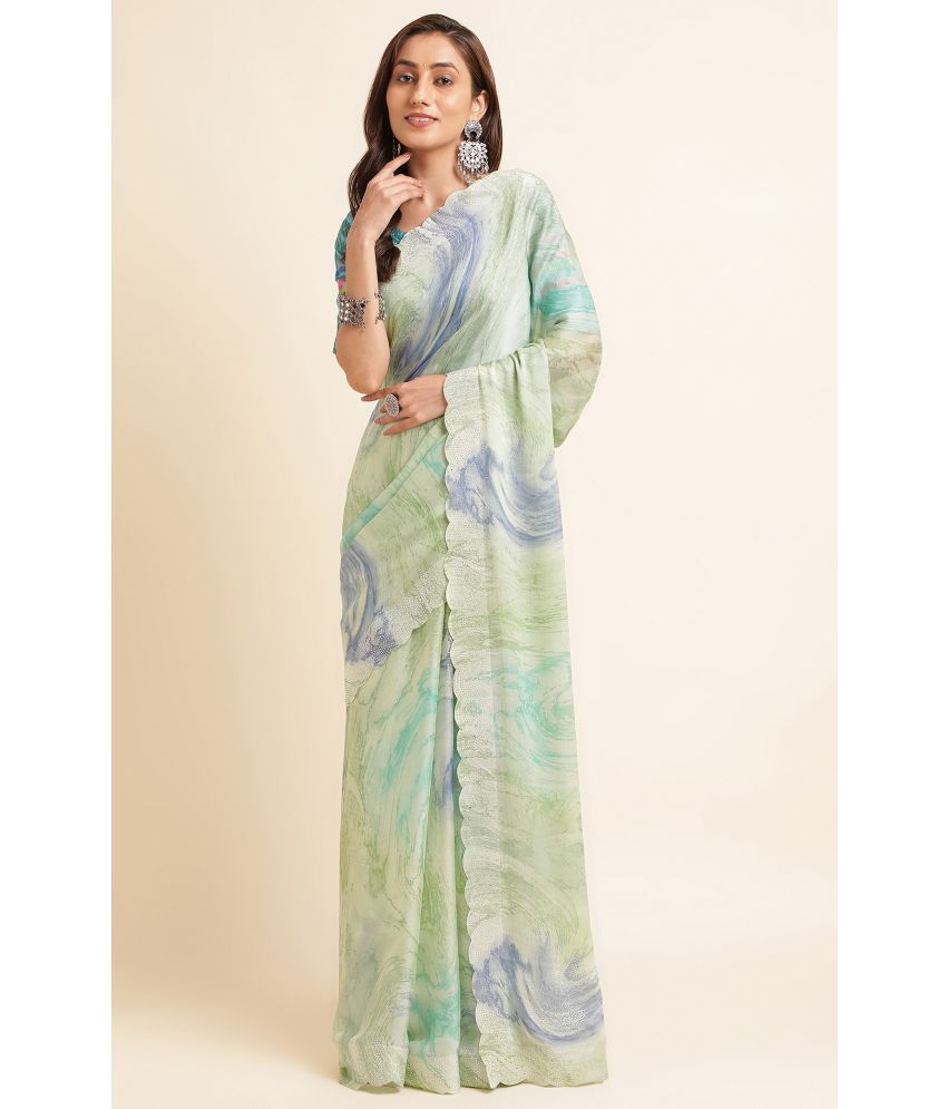     			Rekha Maniyar Fashions Chiffon Dyed Saree With Blouse Piece - LightBLue ( Pack of 1 )