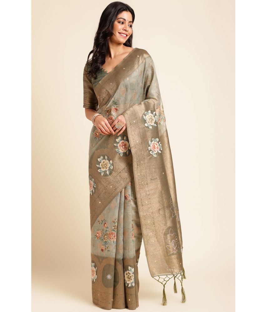     			Rekha Maniyar Cotton Silk Printed Saree With Blouse Piece - Green ( Pack of 1 )