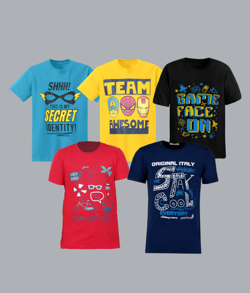     			SAN TEE Boys Cotton Tshirts | Casual T-Shirt | Printed T -Shirt (Multicolor , Pack of 5)