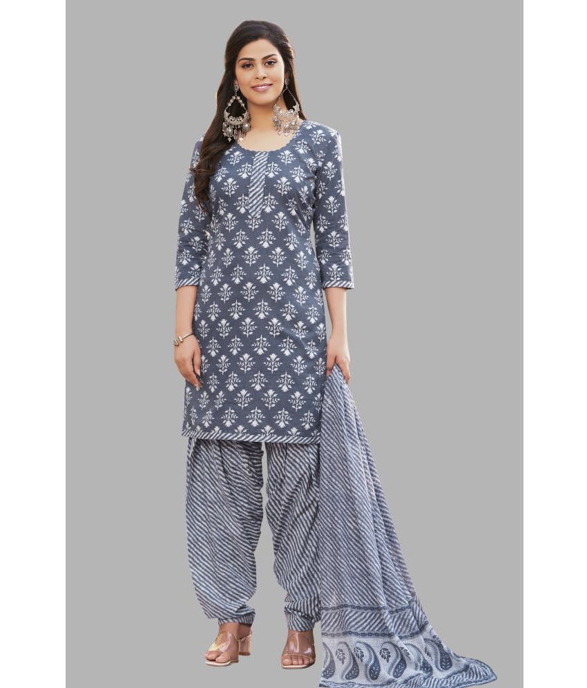     			SIMMU Unstitched Cotton Printed Dress Material - Light Grey ( Pack of 1 )