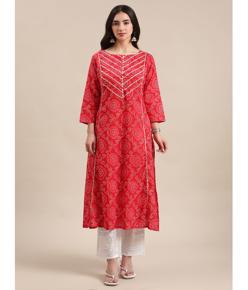     			Varanga Cotton Printed Flared Women's Kurti - Red ( Pack of 1 )