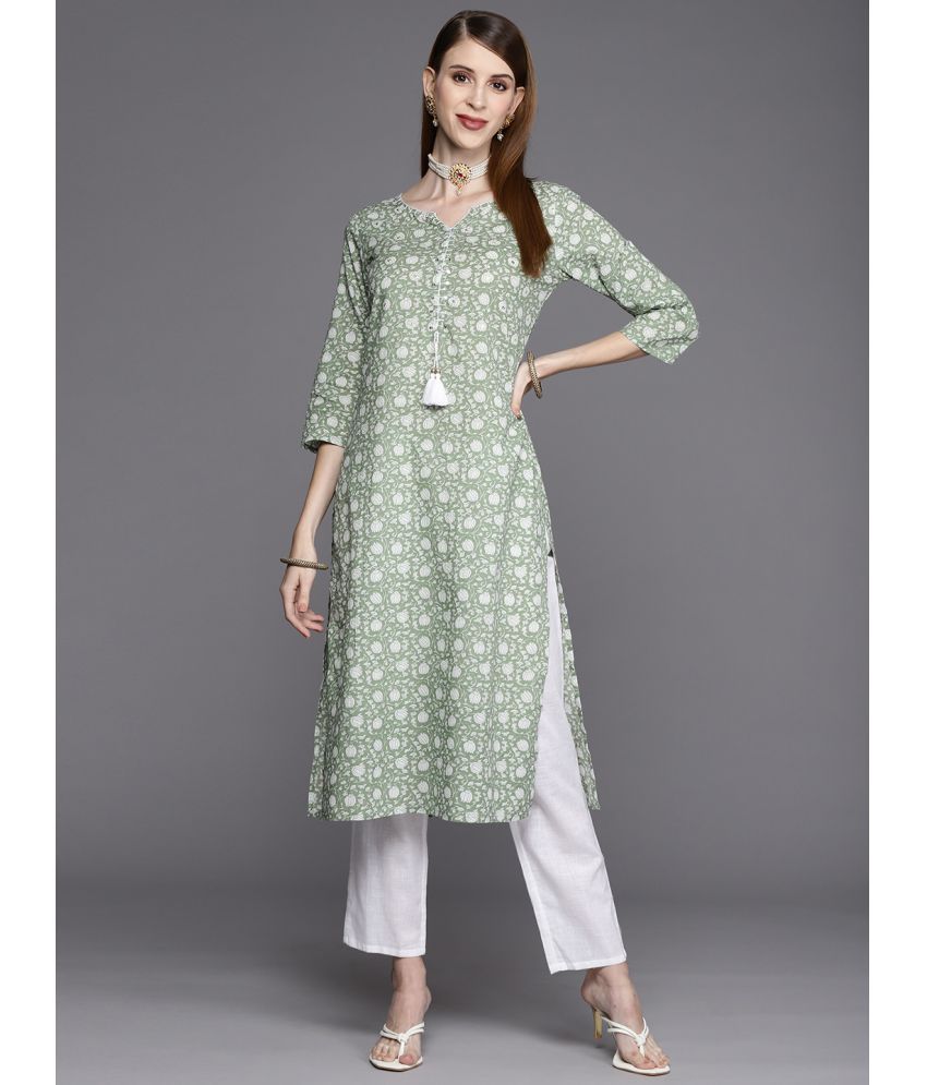     			Varanga Cotton Printed Straight Women's Kurti - Green ( Pack of 1 )