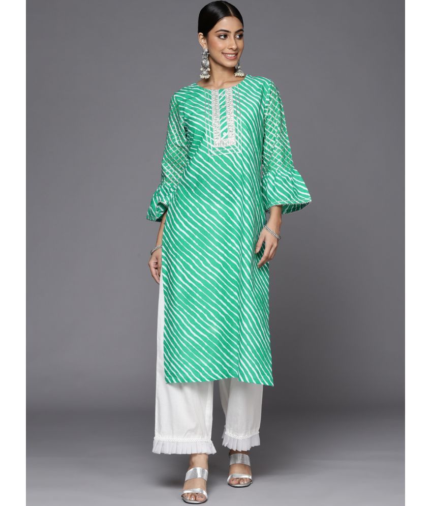     			Varanga Cotton Printed Straight Women's Kurti - Green ( Pack of 1 )