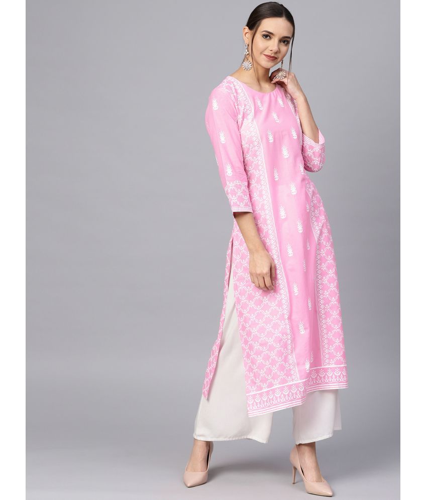     			Varanga Cotton Printed Straight Women's Kurti - Pink ( Pack of 1 )