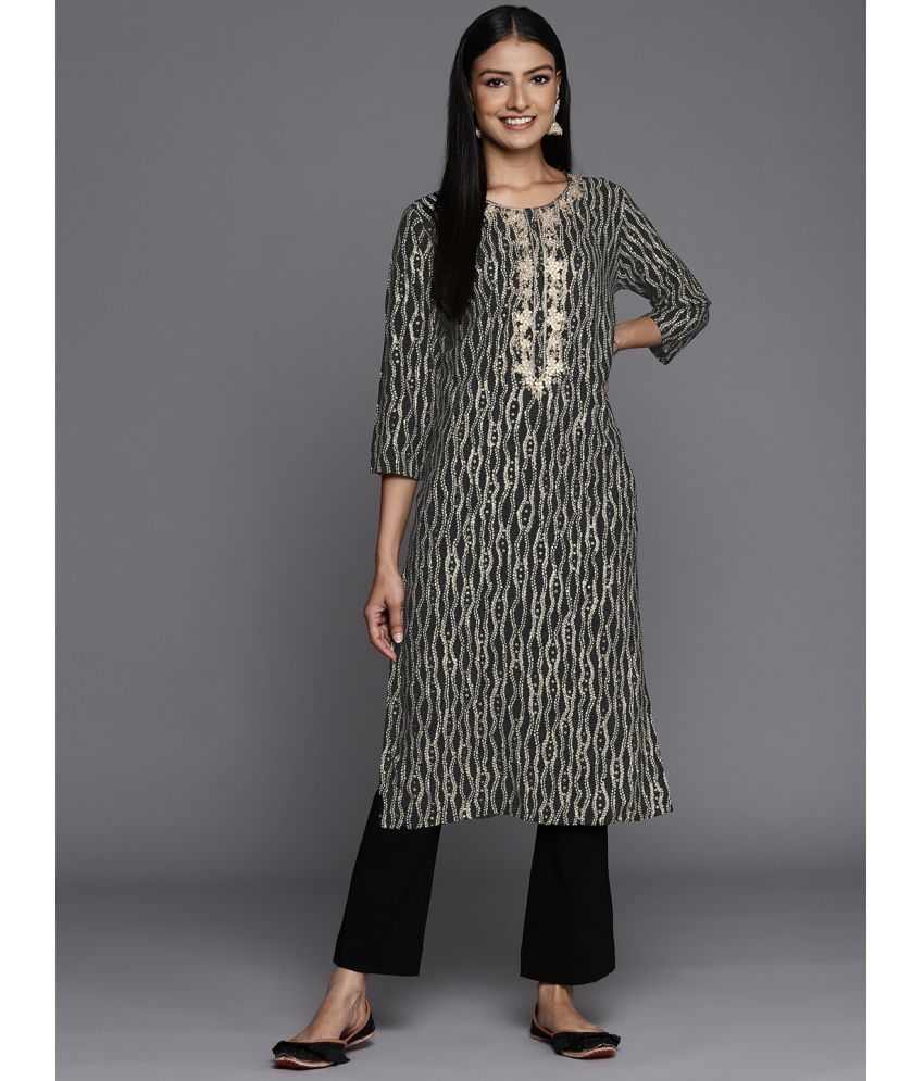     			Varanga Rayon Embellished Straight Women's Kurti - Black ( Pack of 1 )