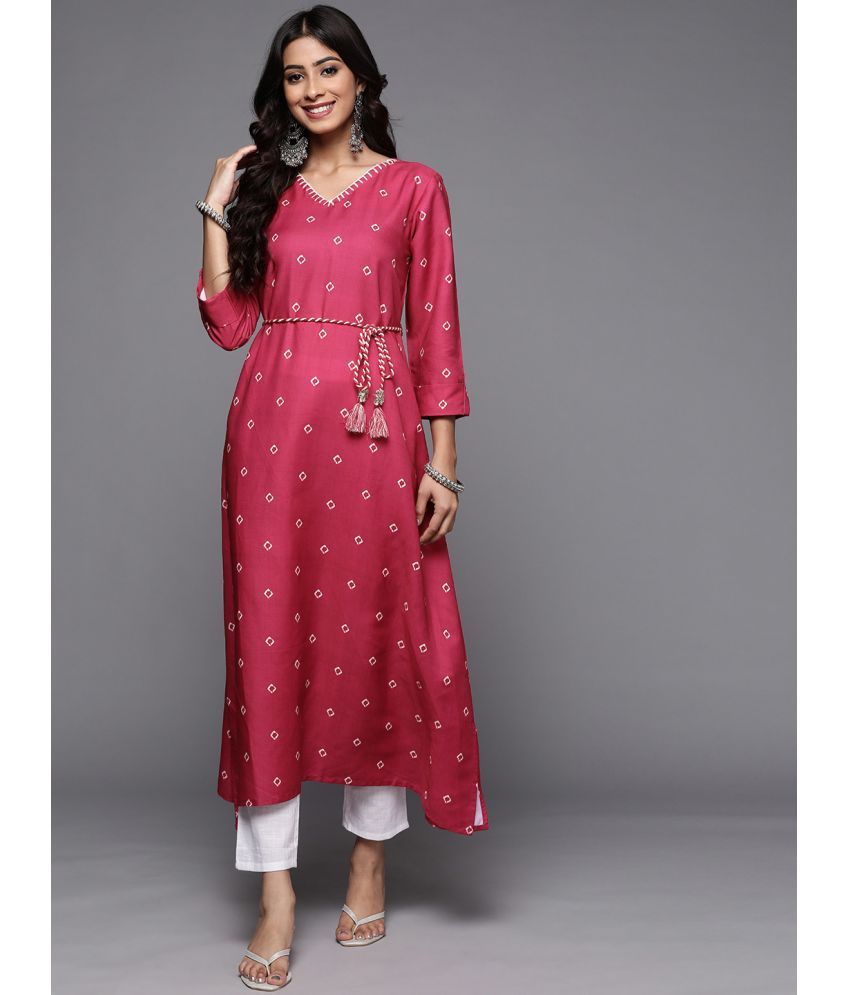     			Varanga Rayon Printed Anarkali Women's Kurti - Pink ( Pack of 1 )