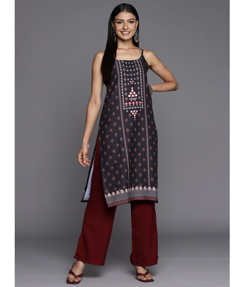     			Varanga Rayon Printed Straight Women's Kurti - Black ( Pack of 1 )