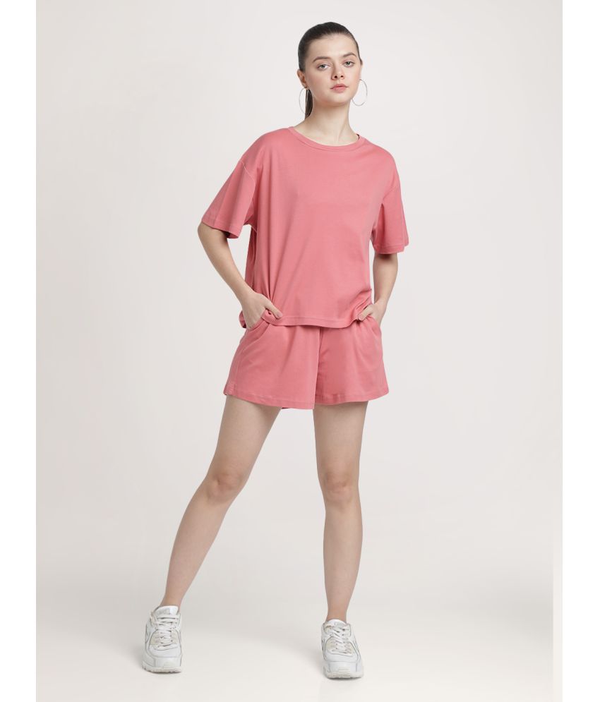     			Women Solid Pure Cotton T-shirt With Shorts