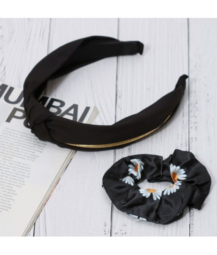    			Yellow Bee Black and Gold Knot Hairband and Daisy Scrunchie- Black