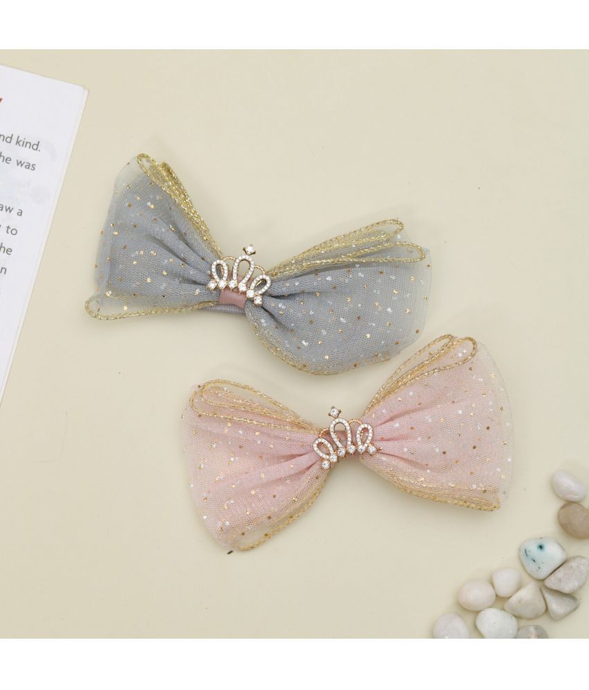     			Yellow Bee Bow Shimmer Hair Clips Crown Embellished for Girls, Multi, One Size (Pack of 2)