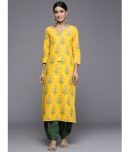 Varanga Cotton Printed Straight Women's Kurti - Yellow ( Pack of 1 )