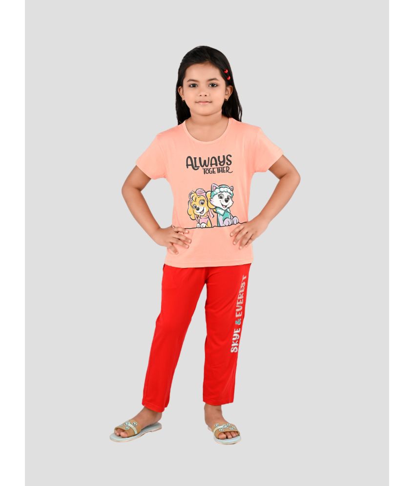     			DENIKID Peach Cotton Girls Top With Pajama ( Pack of 1 )