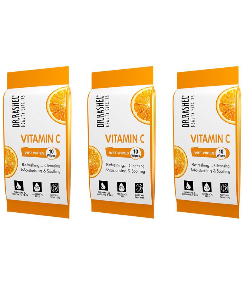     			DR.RASHEL  Vitamin C Dirt Remover  Facial Wipes Pack of 3  Wet Wipes ( 30 Pcs )