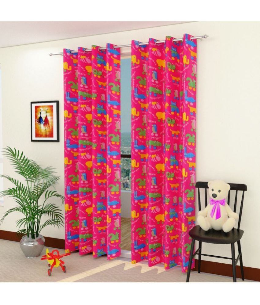     			Homefab India Animal Semi-Transparent Eyelet Curtain 5 ft ( Pack of 2 ) - Pink