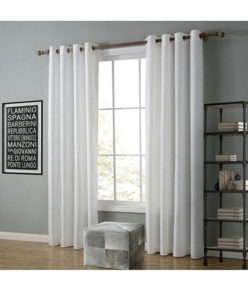     			Homefab India Solid Semi-Transparent Eyelet Curtain 8 ft ( Pack of 2 ) - White