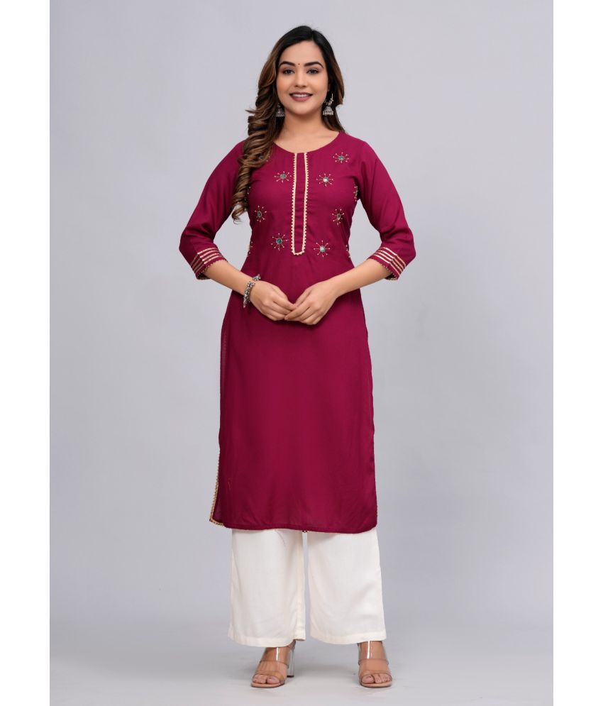     			MAUKA Rayon Solid Kurti With Palazzo Women's Stitched Salwar Suit - Maroon ( Pack of 1 )