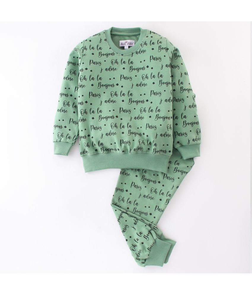     			Nite Flite Boys' and Girls' Unisex Letter Printed 100% Cotton Nightwear | Top and Pyjama Set (Green,2)