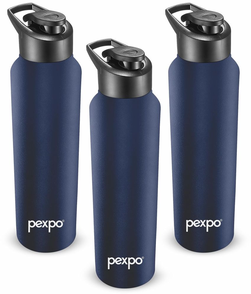     			Pexpo Sports and Hiking Stainless Steel Chromo Blue Fridge Water Bottle 1000ml mL ( Set of 3 )