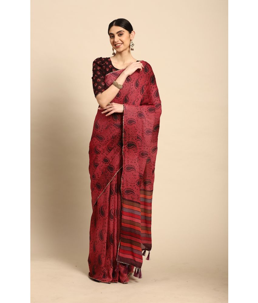     			Rekha Maniyar Fashions Chiffon Printed Saree With Blouse Piece - Pink ( Pack of 1 )