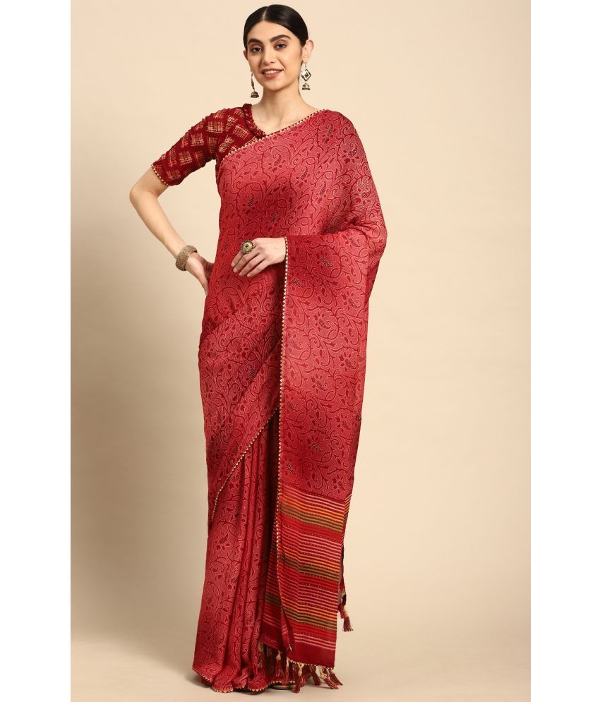     			Rekha Maniyar Chiffon Printed Saree With Blouse Piece - Red ( Pack of 1 )