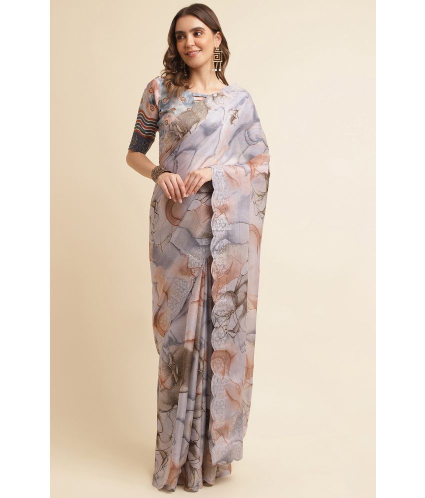     			Rekha Maniyar Chiffon Printed Saree With Blouse Piece - Grey ( Pack of 1 )