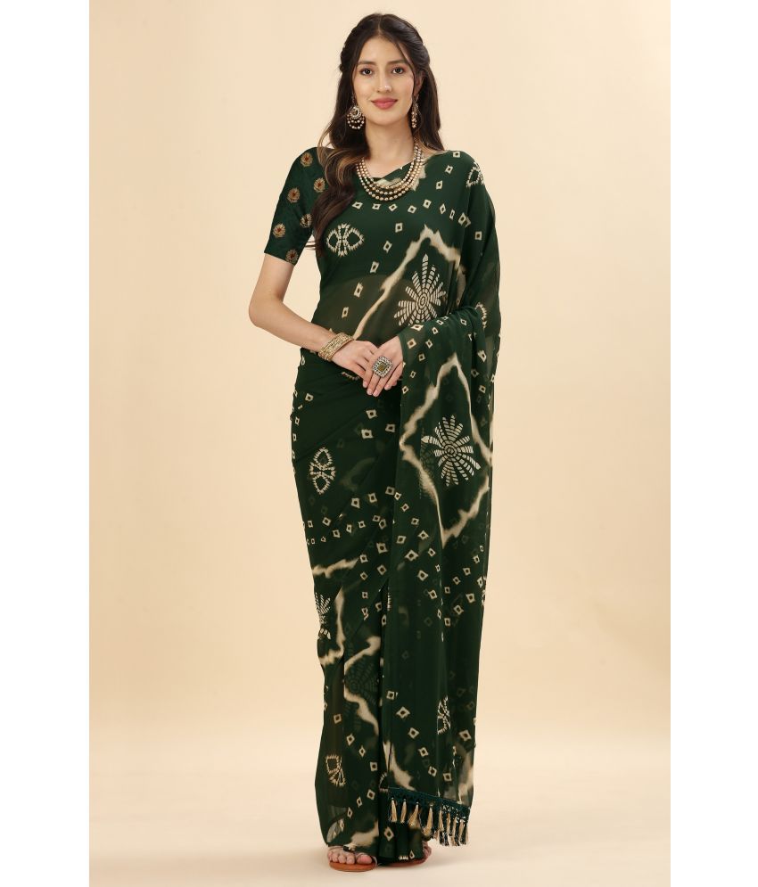     			Rekha Maniyar Fashions Georgette Printed Saree With Blouse Piece - Green ( Pack of 1 )