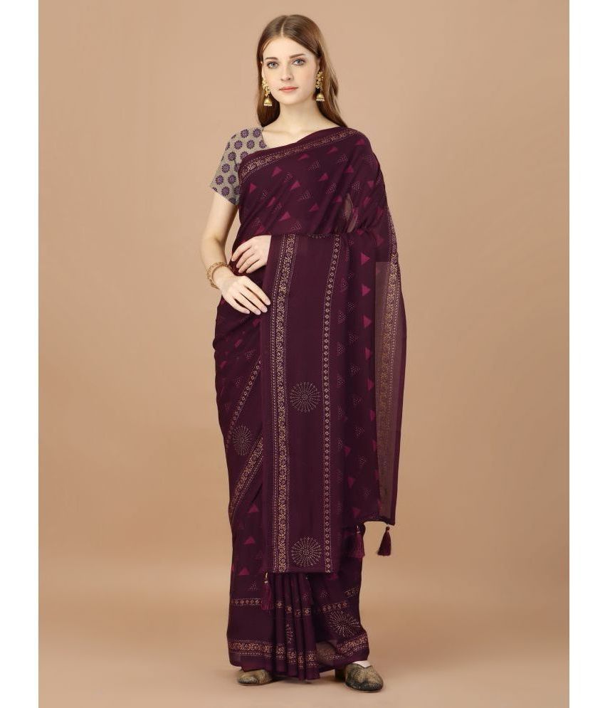     			Rekha Maniyar Fashions Georgette Printed Saree With Blouse Piece - Purple ( Pack of 1 )