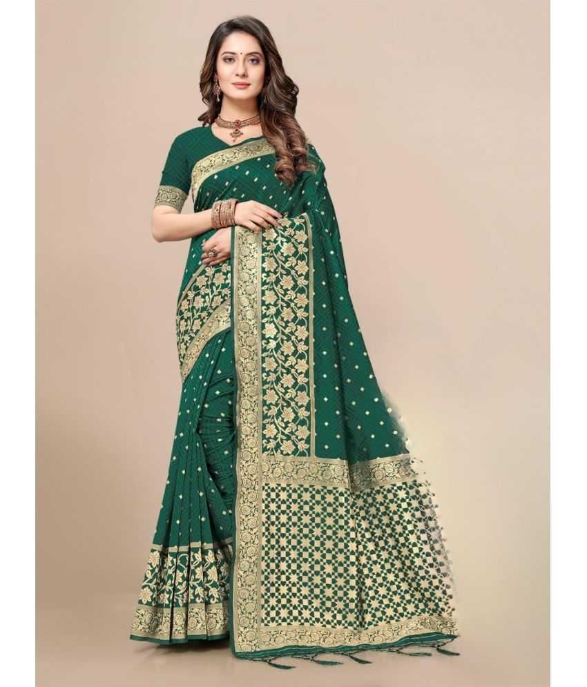     			Rekha Maniyar Fashions Silk Embellished Saree With Blouse Piece - Green ( Pack of 1 )