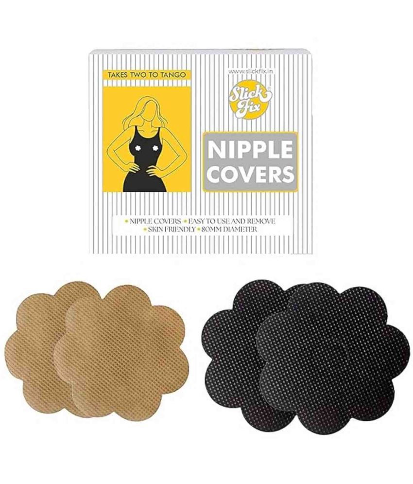     			SLICKFIX Self Adhesive Nipple Covers Breast Guard Mix Color (Black Colour - 10) (Skin Colour - 10) Pack of 20