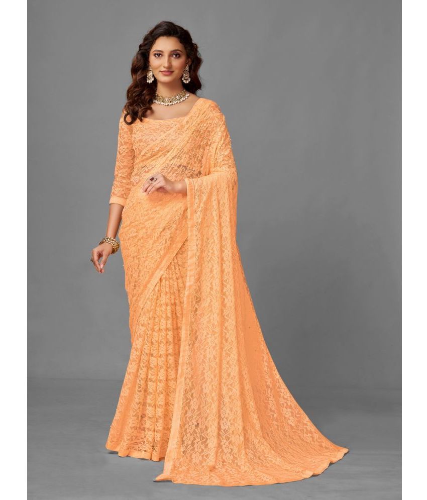     			VANRAJ CREATION Brasso Self Design Saree With Blouse Piece - Peach ( Pack of 1 )