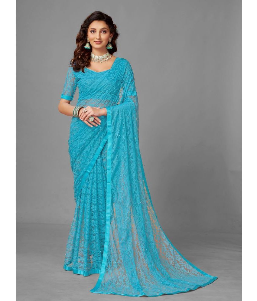     			VANRAJ CREATION Brasso Self Design Saree With Blouse Piece - SkyBlue ( Pack of 1 )