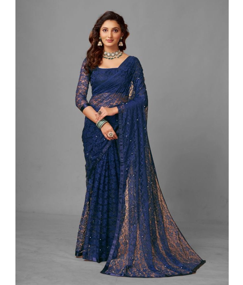     			VANRAJ CREATION Brasso Self Design Saree With Blouse Piece - Navy Blue ( Pack of 1 )