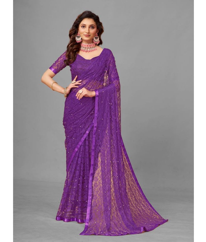     			VANRAJ CREATION Brasso Self Design Saree With Blouse Piece - Purple ( Pack of 1 )