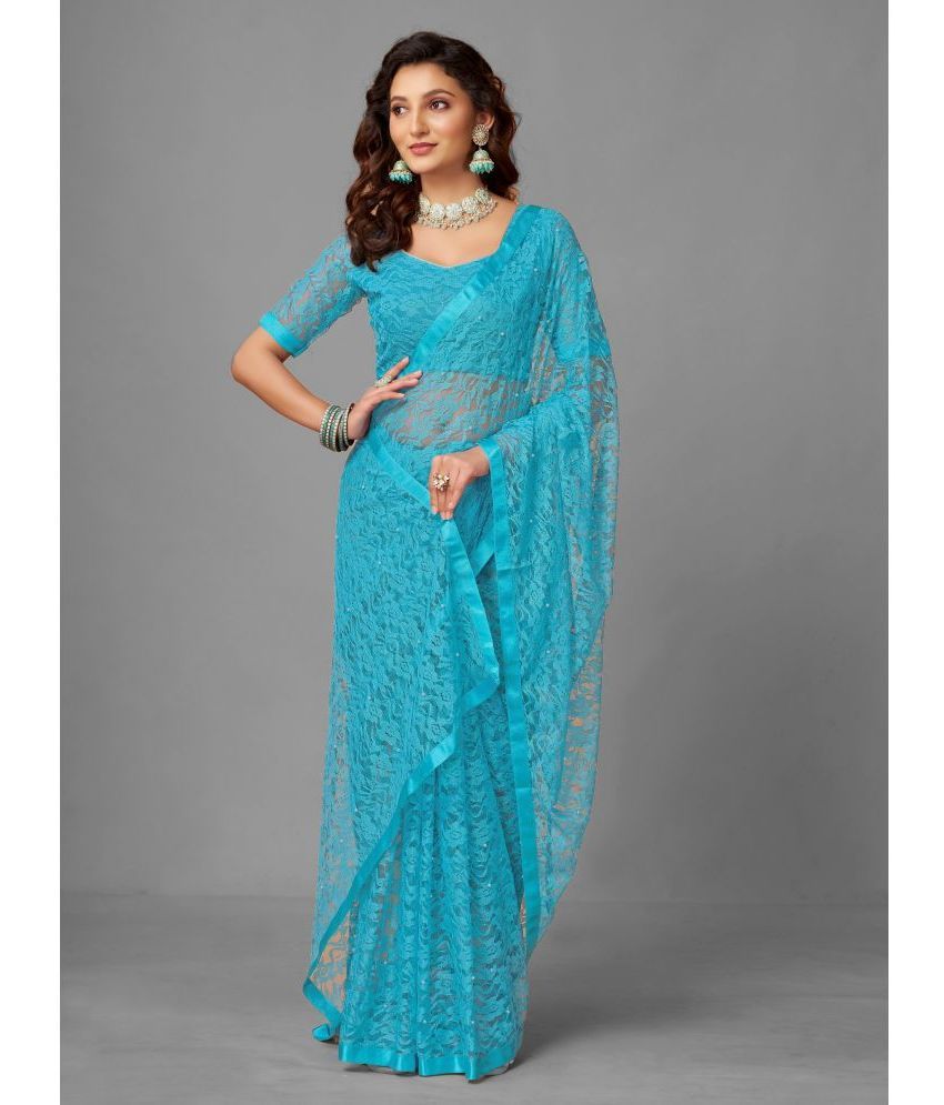     			VANRAJ CREATION Brasso Self Design Saree With Blouse Piece - Blue ( Pack of 1 )