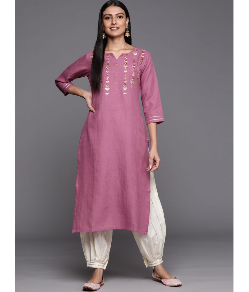     			Varanga Cotton Embroidered Straight Women's Kurti - Mauve ( Pack of 1 )