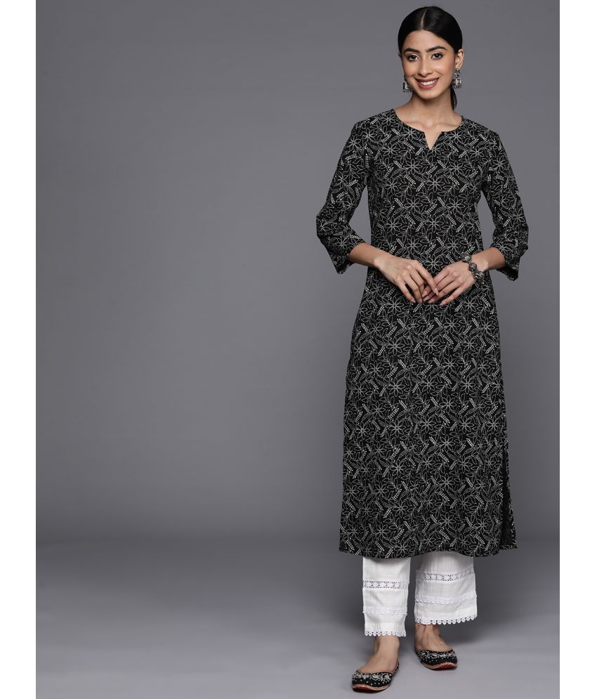     			Varanga Cotton Printed Straight Women's Kurti - Black ( Pack of 1 )