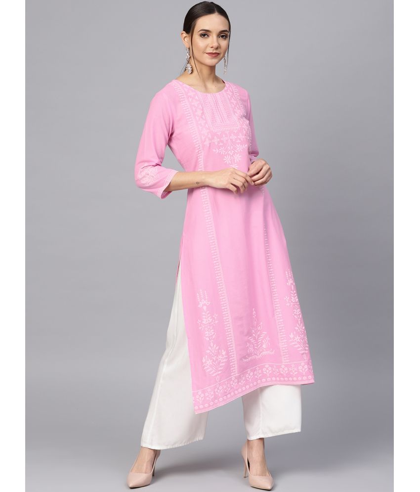     			Varanga Cotton Printed Straight Women's Kurti - Pink ( Pack of 1 )