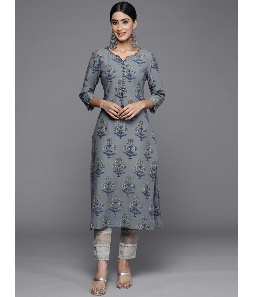     			Varanga Cotton Printed Straight Women's Kurti - Grey ( Pack of 1 )