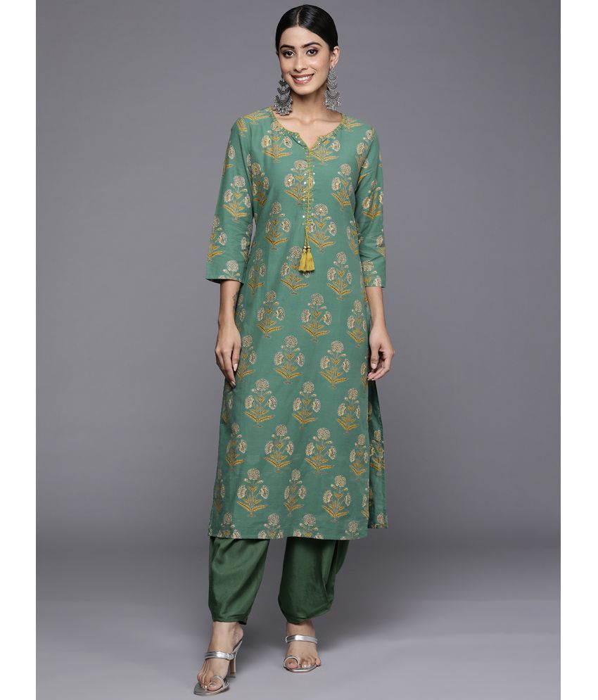     			Varanga Cotton Printed Straight Women's Kurti - Green ( Pack of 1 )