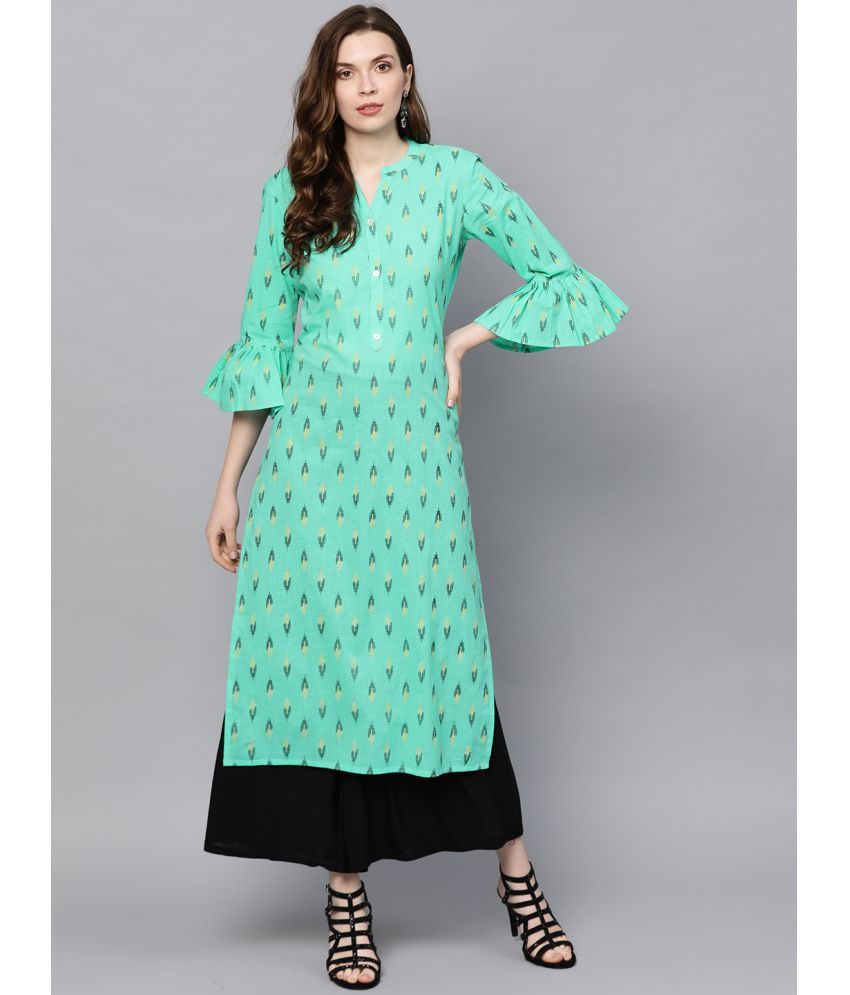     			Varanga Cotton Printed Straight Women's Kurti - Turquoise ( Pack of 1 )