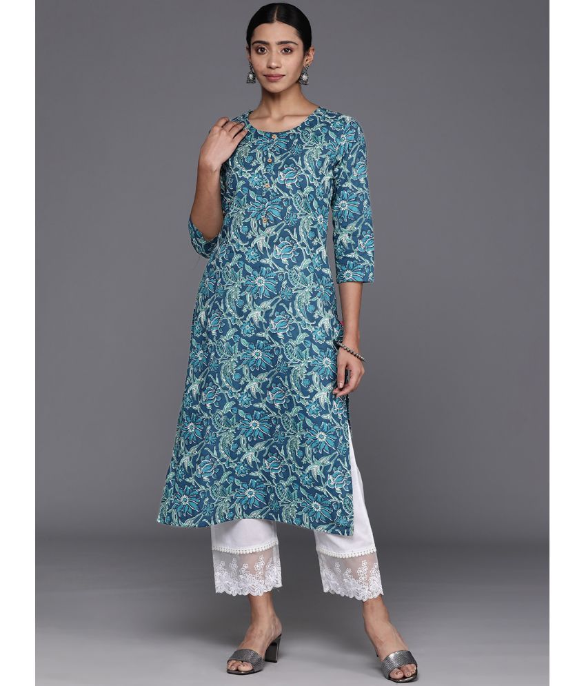     			Varanga Cotton Printed Straight Women's Kurti - Blue ( Pack of 1 )