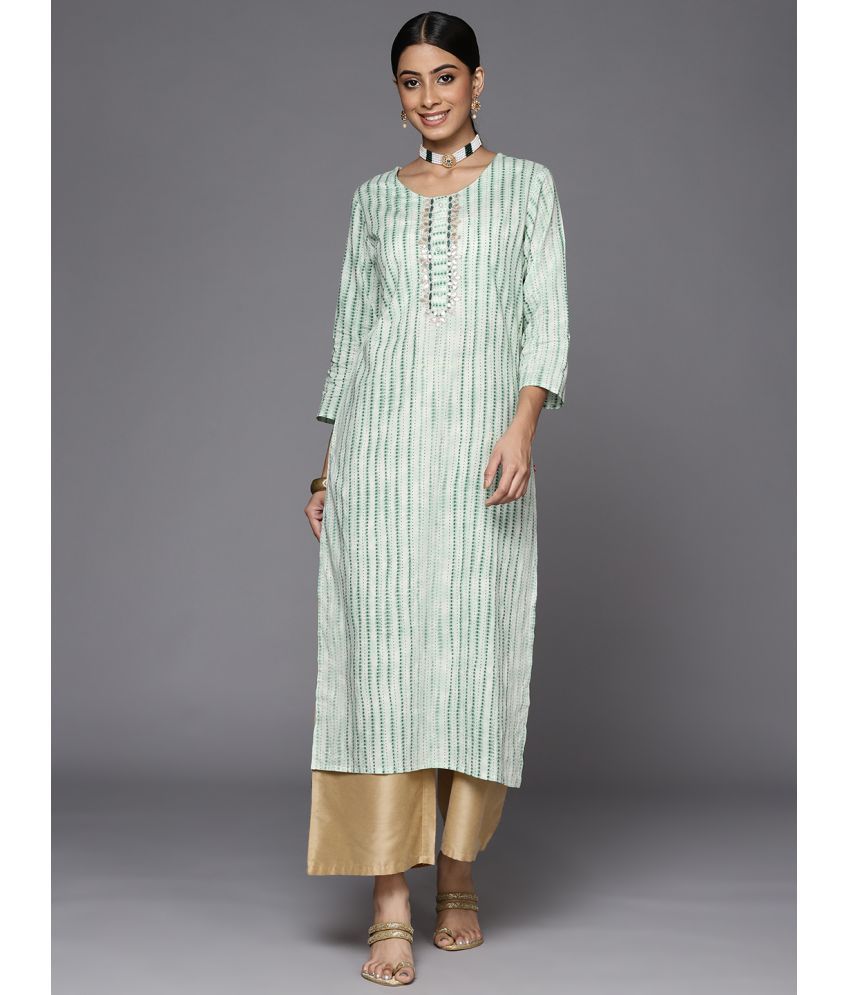     			Varanga Cotton Striped Straight Women's Kurti - Green ( Pack of 1 )