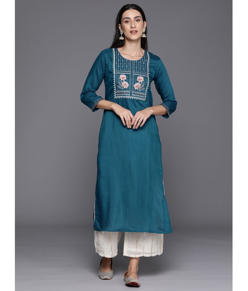     			Varanga Viscose Embroidered Straight Women's Kurti - Blue ( Pack of 1 )