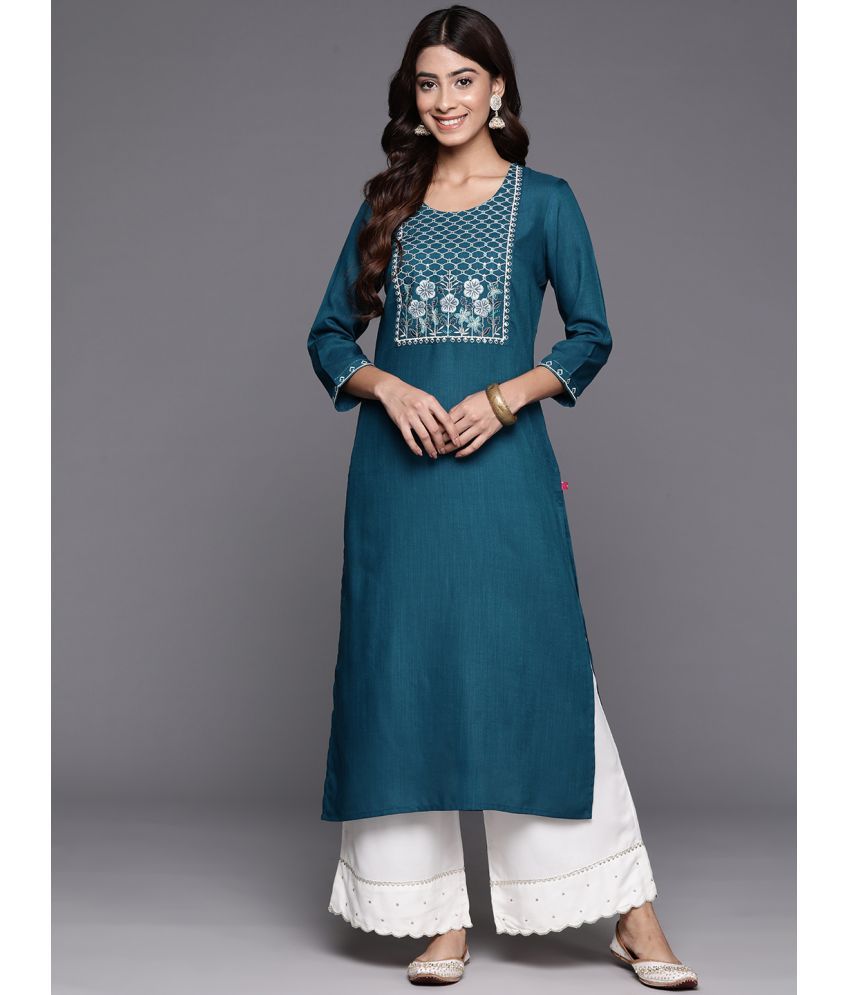     			Varanga Viscose Embroidered Straight Women's Kurti - Teal ( Pack of 1 )