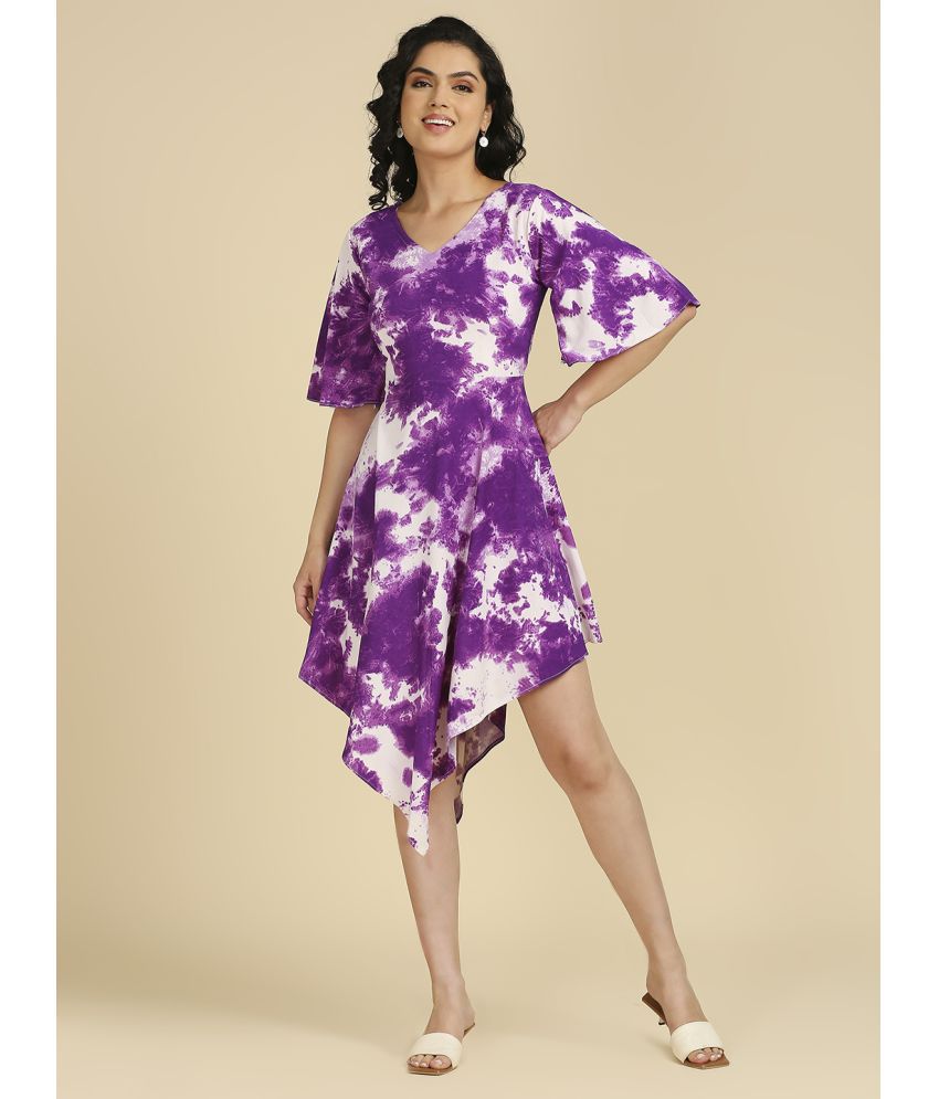     			gufrina Rayon Dyed Knee Length Women's Asymmetric Dress - Purple ( Pack of 1 )