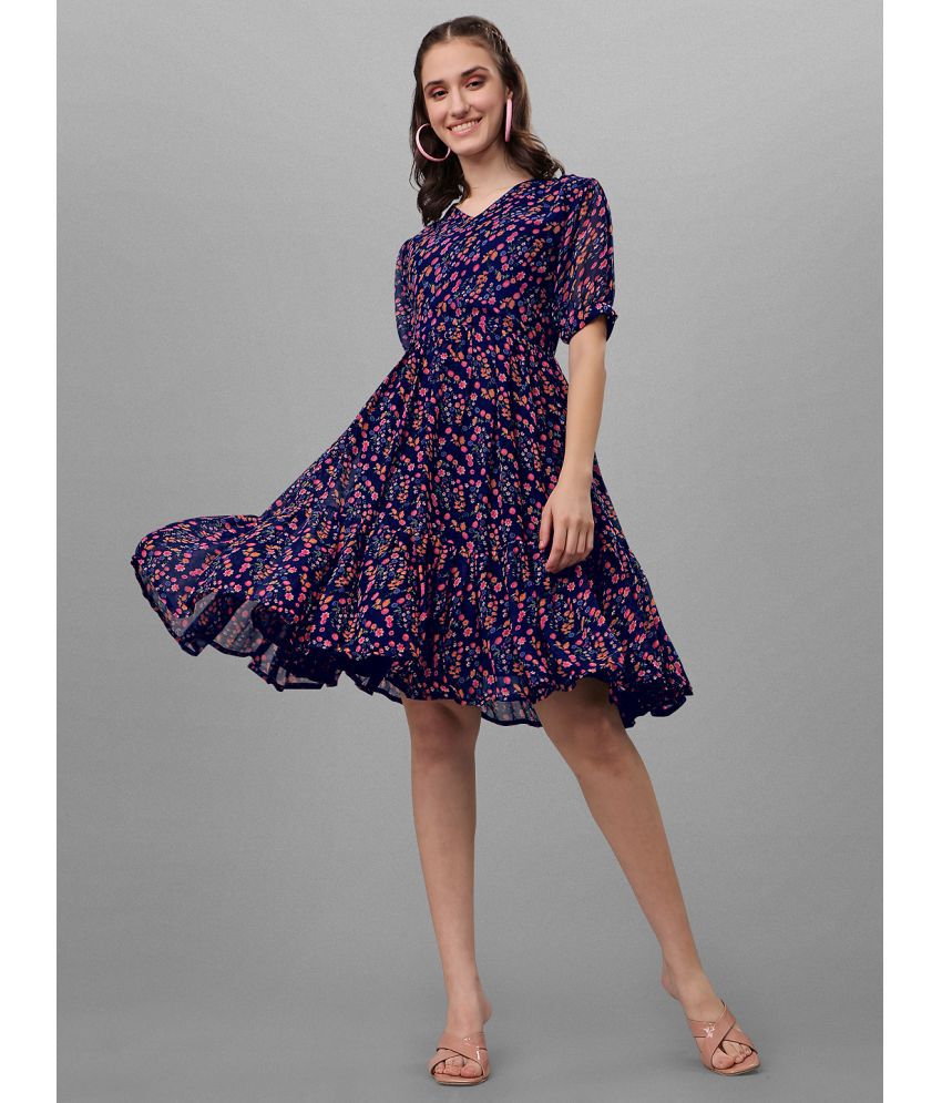    			gufrina Rayon Printed Knee Length Women's Fit & Flare Dress - Navy ( Pack of 1 )